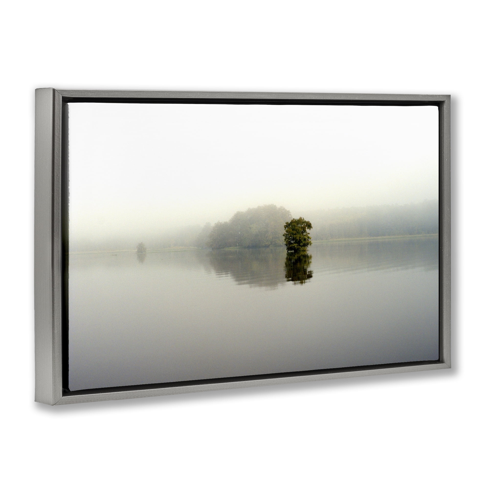 Stupell Industries Misty Lake Reflection Gray Framed Floater Canvas Wall Art, design by Gail Peck