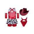 thumbnail image 2 of Xnihocha Kids Western Cowboys Cowgirls Outfit Jazz Dancewear Shiny Tassel Leotard Tutu Skirt+Bandanna+Cuff+Hat Red 12, 2 of 5