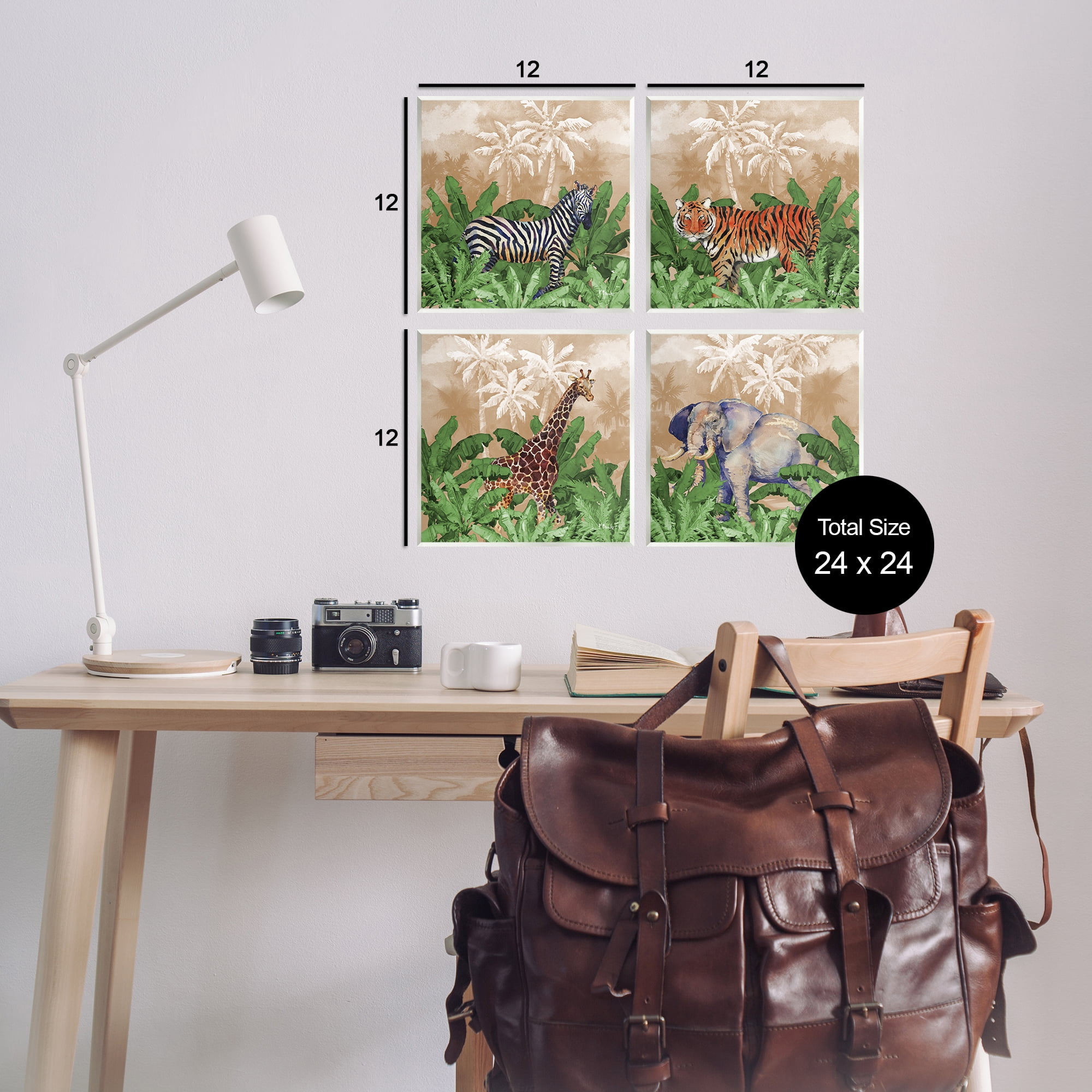 Stupell Industries Jungle Animals & Palms Animals Painting Unframed Art Print Wall Art, 12 x 12, Set of 4