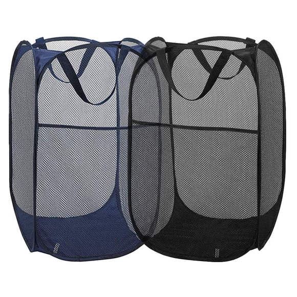 Cesto de ropa Buenod Mesh Pop Up, 2 paquetes de 77 L (negro/azul marino)