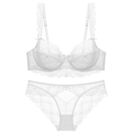 WIZUTIZ Sexy Pajama Set for Women with Panty 2pcs Interior Underwear Corset Thin Sponge Transparent Bra With Large Chest&Small Lace Women s Sexy Lingerie Bra Set