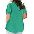 thumbnail image 4 of Plus Size Shirts Curvy Women Color Block Gradient Print V Neck Top Shirt Short Sleeve Loose Blouse Womens Plus Size Tops Green XL, 4 of 7