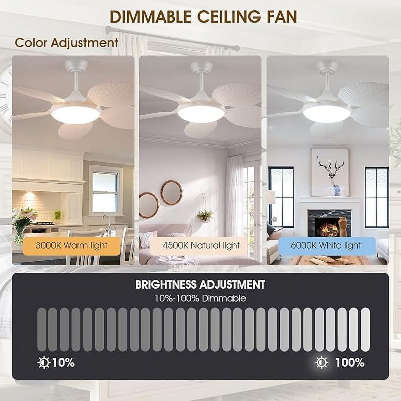 YIOSI 48" Tropical Ceiling Fan with LED Lights, Remote/APP Control, 6 Speeds, Dimmable, Reversible Palm Leaf, Quiet Motor, Adjustable Height, Indoor/Outdoor