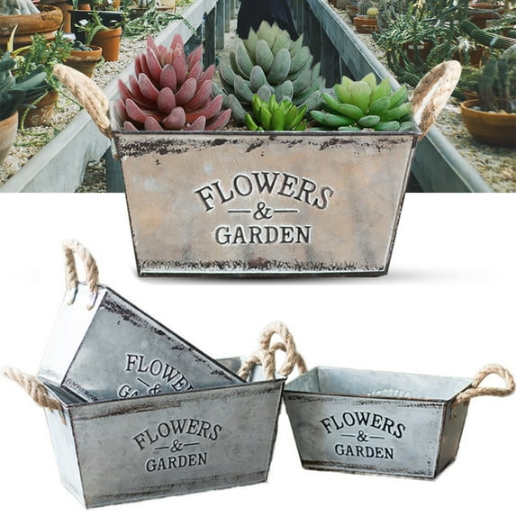 Dengjunhu Flower Plant Pots Plant Basket Indoor Outdoor Planters, Retro Iron Containers for Succulent Plant