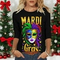 thumbnail image 4 of Mifsaly Women's 3/4 Sleeve Mardi Gras Tops Color Block Glittery Print Blouse Casual Loose Fit T-Shirt Funny Festival Celebration Party Shirts Spring Summer Dance Fashion Streetwear XXL, 4 of 6