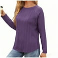 thumbnail image 3 of ClodeEU Womens Fall Crewneck Long Sleeve Tunic Sweaters ,Casual Loose Fit Crewneck Tops With Curved Hem Purple,Womens Plus S, 3 of 5