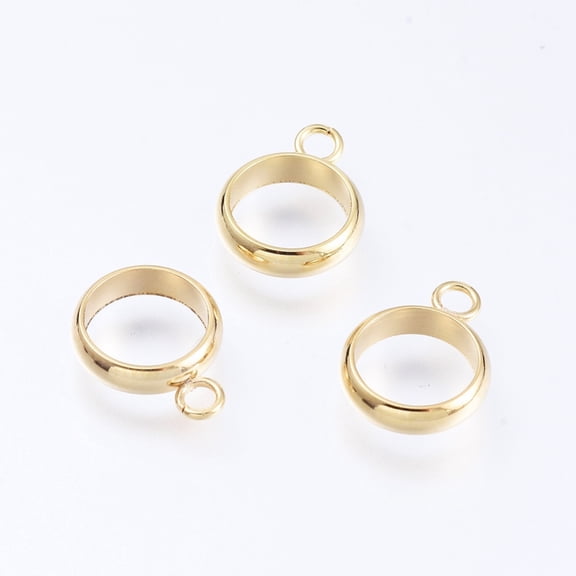 100pcs 201 Stainless Steel Tube Bails Loop Bails Ring Golden 12x9x2.5mm Hole: 2mm 7mm Inner Diameter