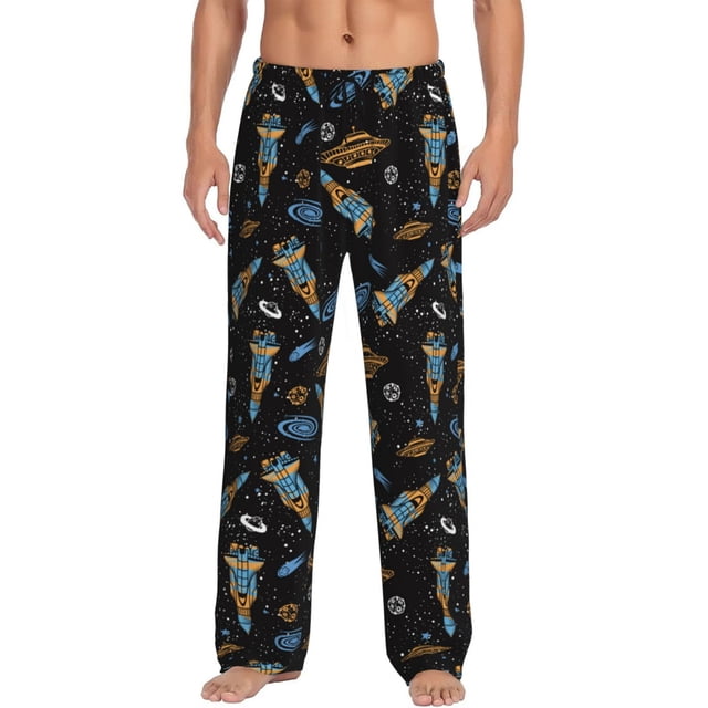 Fotbe Space Rocket Pantalones de Pijama para Hombre, Pantalones de Dormir, Pantalones de Casa con Cintura Ajustable y Bolsillos-3X-Large