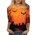 thumbnail image 2 of CLOISE Halloween Tee Shirts for Women Fashion Halloween Bat Graphic Shirts 3/4 Sleeve Crew Neck Blouses Basic Casual Oversized Tees Spooky Festival Clothes Gift, 2 of 5