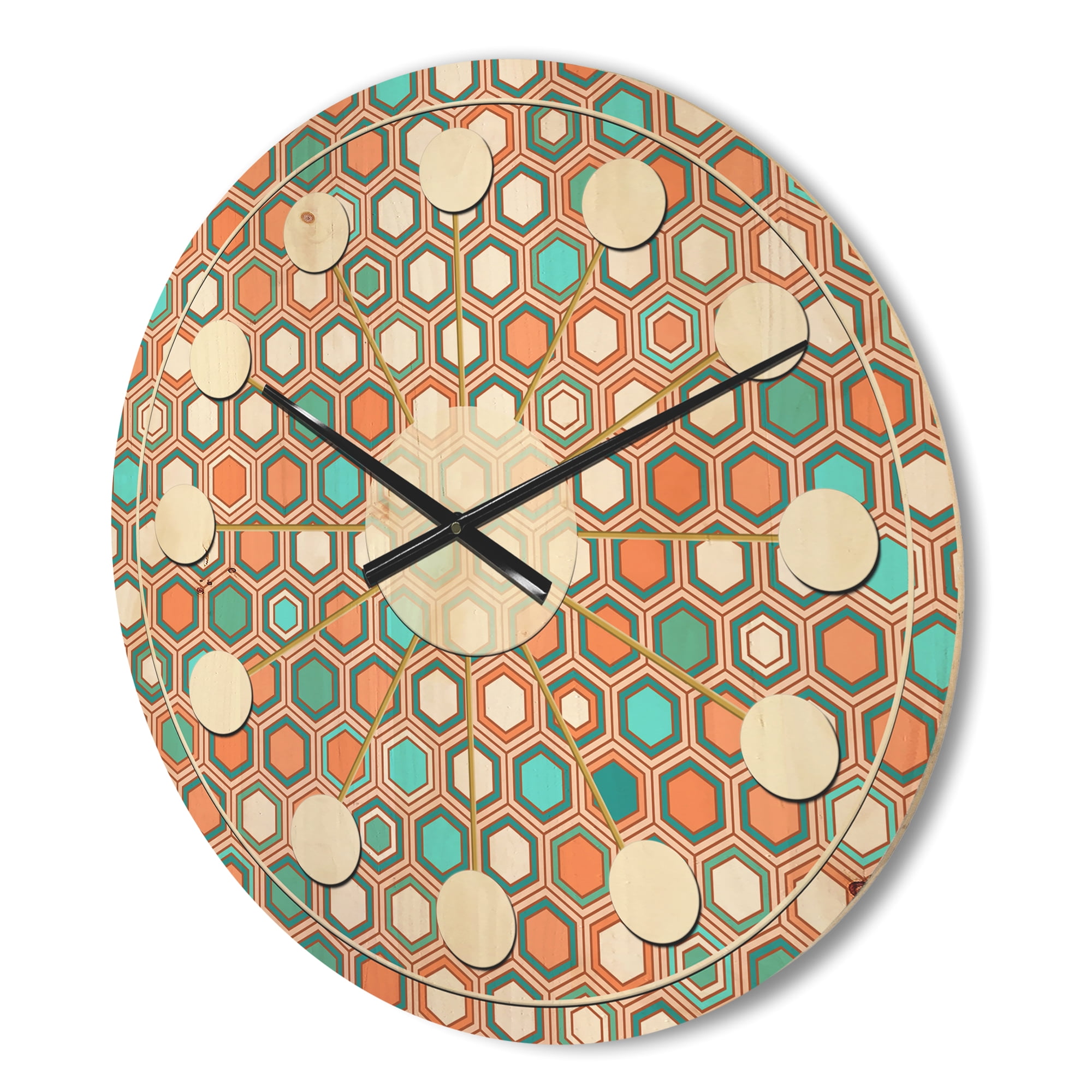 Designart 'Hexagon Retro Pattern III' Mid-Century Modern Wood Wall Clock