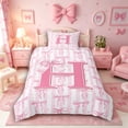 thumbnail image 2 of Meiyoeat Girly Bow Letter H Twin Bedding for Girls Adults, Cute Stripe Duvet Cover Set for Decor, Light Pink White,Pink Reversible,2pcs,No Comforter, 2 of 5