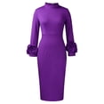 thumbnail image 4 of AURA Womens Half High Neck Bodycon Midi Dress 3D Flower Long Sleeve High Waist Slim Hip Dress Elegant Work Party Dress, 4 of 5
