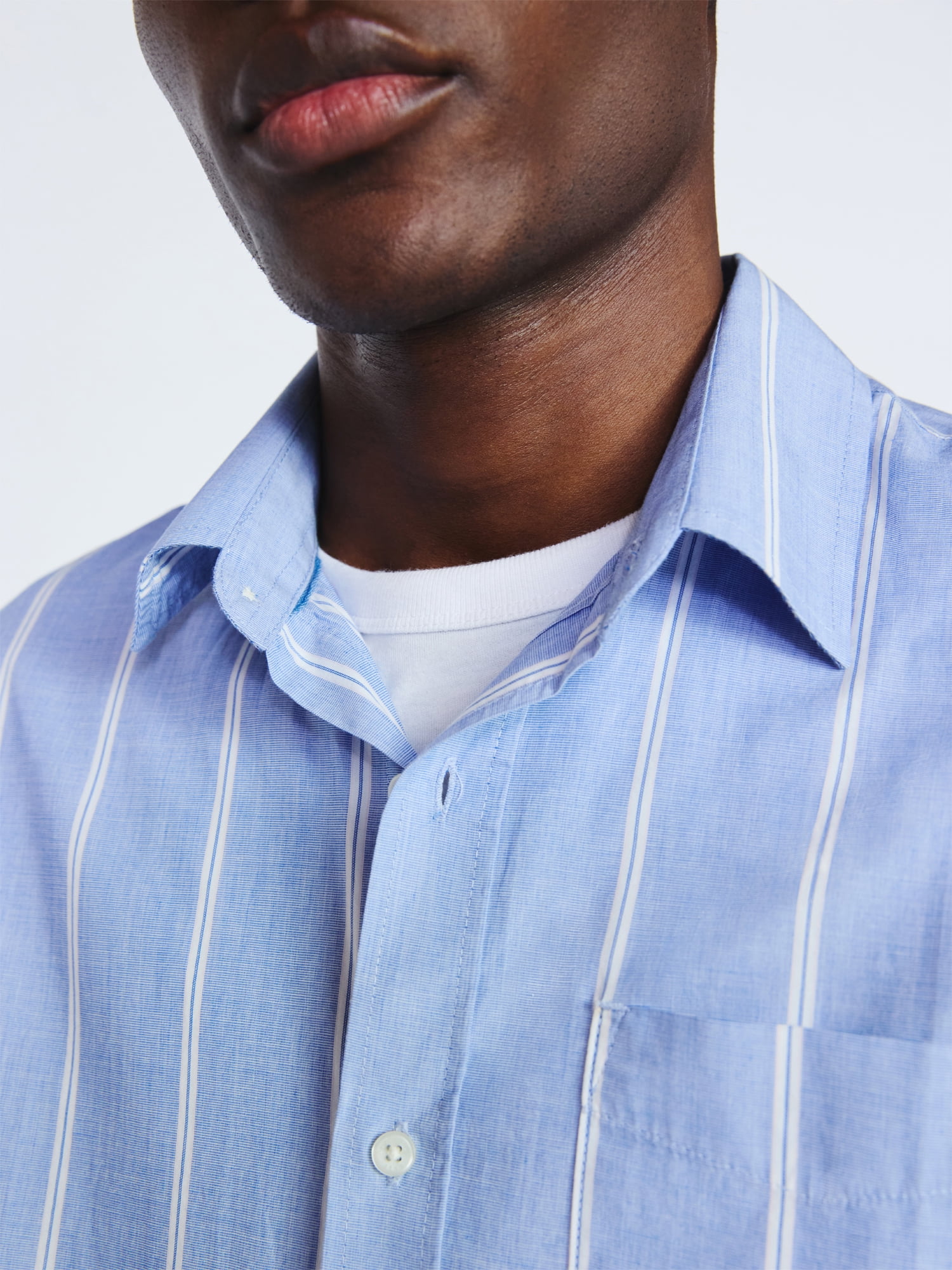 Free Assembly Men's Cotton Poplin Button Front Shirt with Long Sleeves, Sizes S-3XL