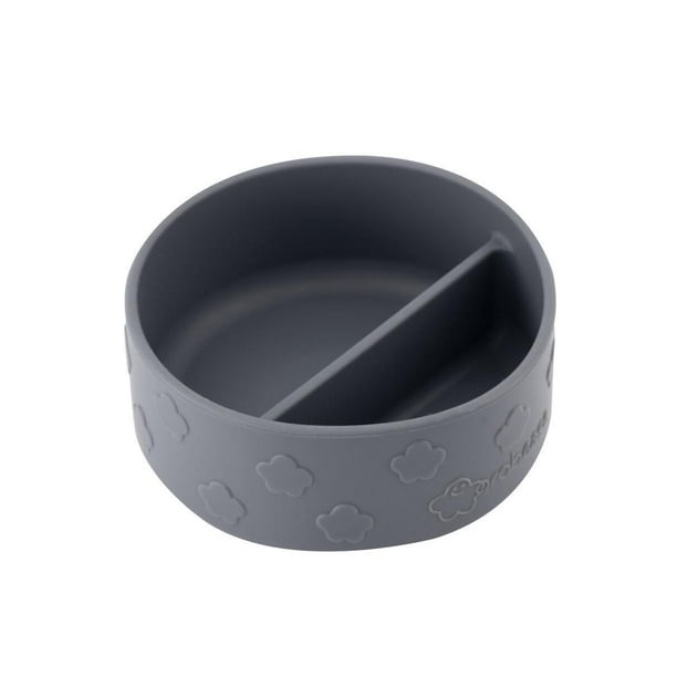 Bowl tazón de silicón Grabease con 2 divisiones y ventosa adherible Gris