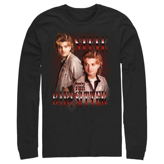 Netflix Men's Stranger Things Steve The Babysitter Long Sleeve Shirt Black Small