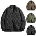 thumbnail image 2 of Men's Lightweight Quilted Bomber Jacket Oversized Long Sleeve Button Up Down Jackets Coats Classic Solid Stand Collar Drop Shoulder Winter Coat Outwear, 2 of 7