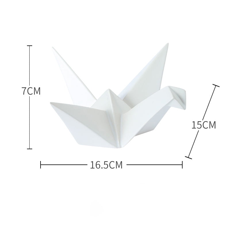 Ceramic Origami Crane Figurine Statue Handcrafted Crane Shaped Statue for Home Decor Ornament - White
