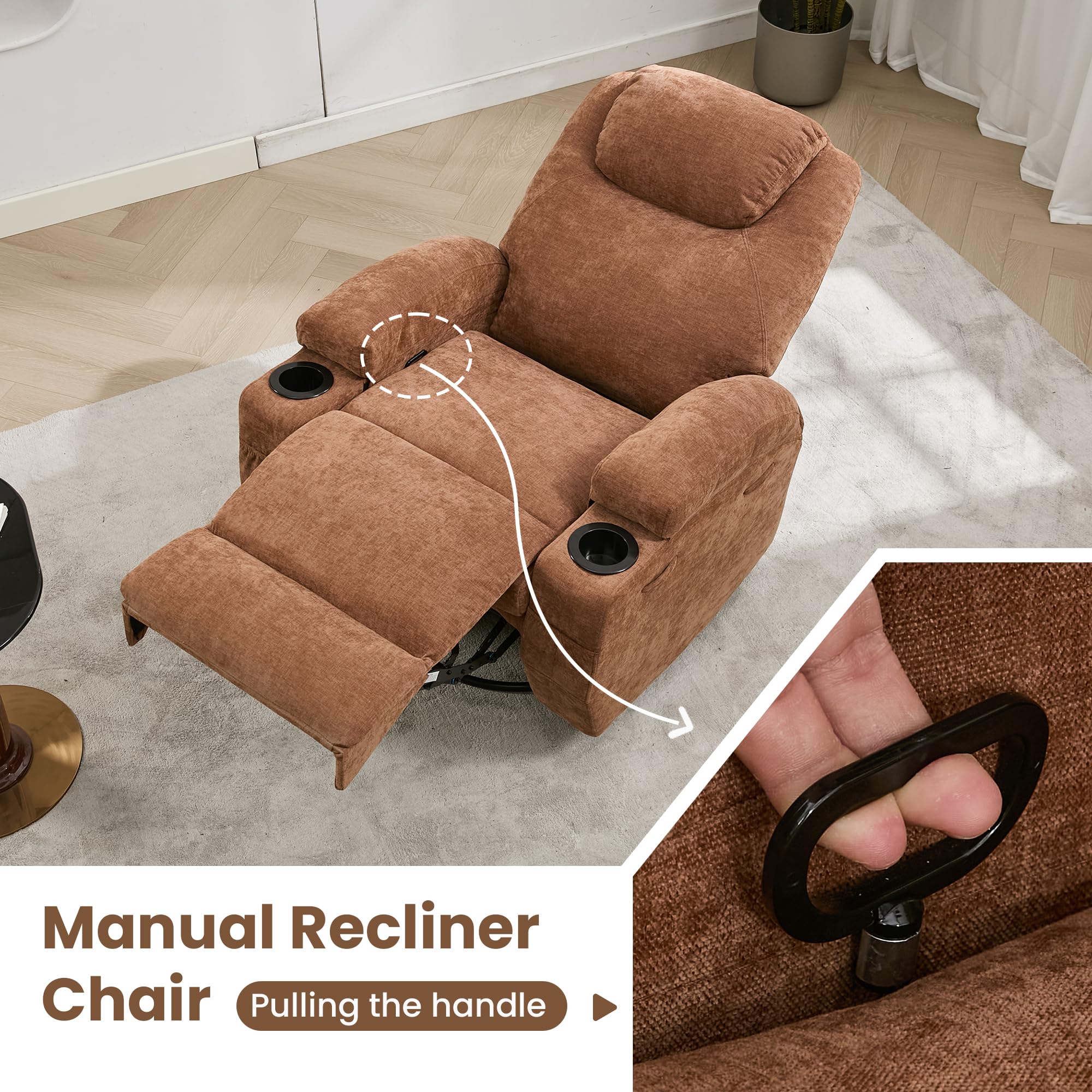Recliner Chair, 360 Swivel Rocker Recliner Chair for Adults with Massage and Heat, Electric Glider Rocking Chairs for Living Room, Nursery