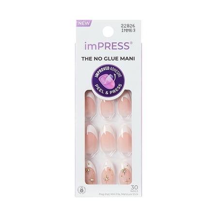 KISS imPRESS French Tip Medium Almond Press on Nails, 30 Pieces