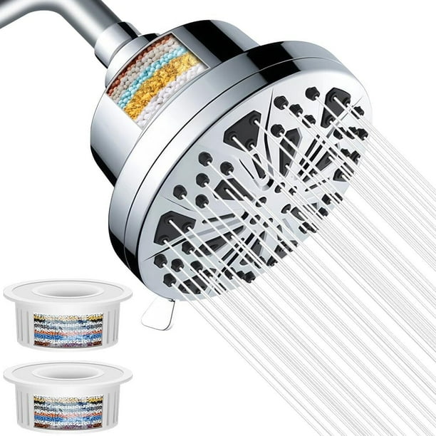 Cabezal de Ducha de 5' con 2PCS Filtro de Ducha de 20X, 8 Modos Ajustables de Regaderas para Baño Alta Presión, Eliminar Cloro y Sustancias Nocivas para Agua Dura
