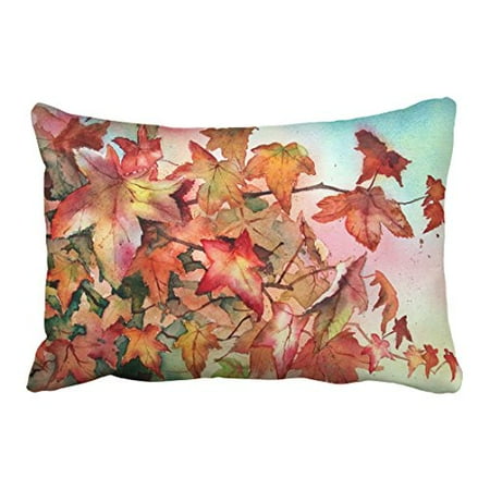 WinHome Red And Yellow Maple Leaves Autumn Fall Leaf Watercolor Drawing Decorative Pillow Cover With Hidden Zipper Decor Cushion Two Side 20x30 inches