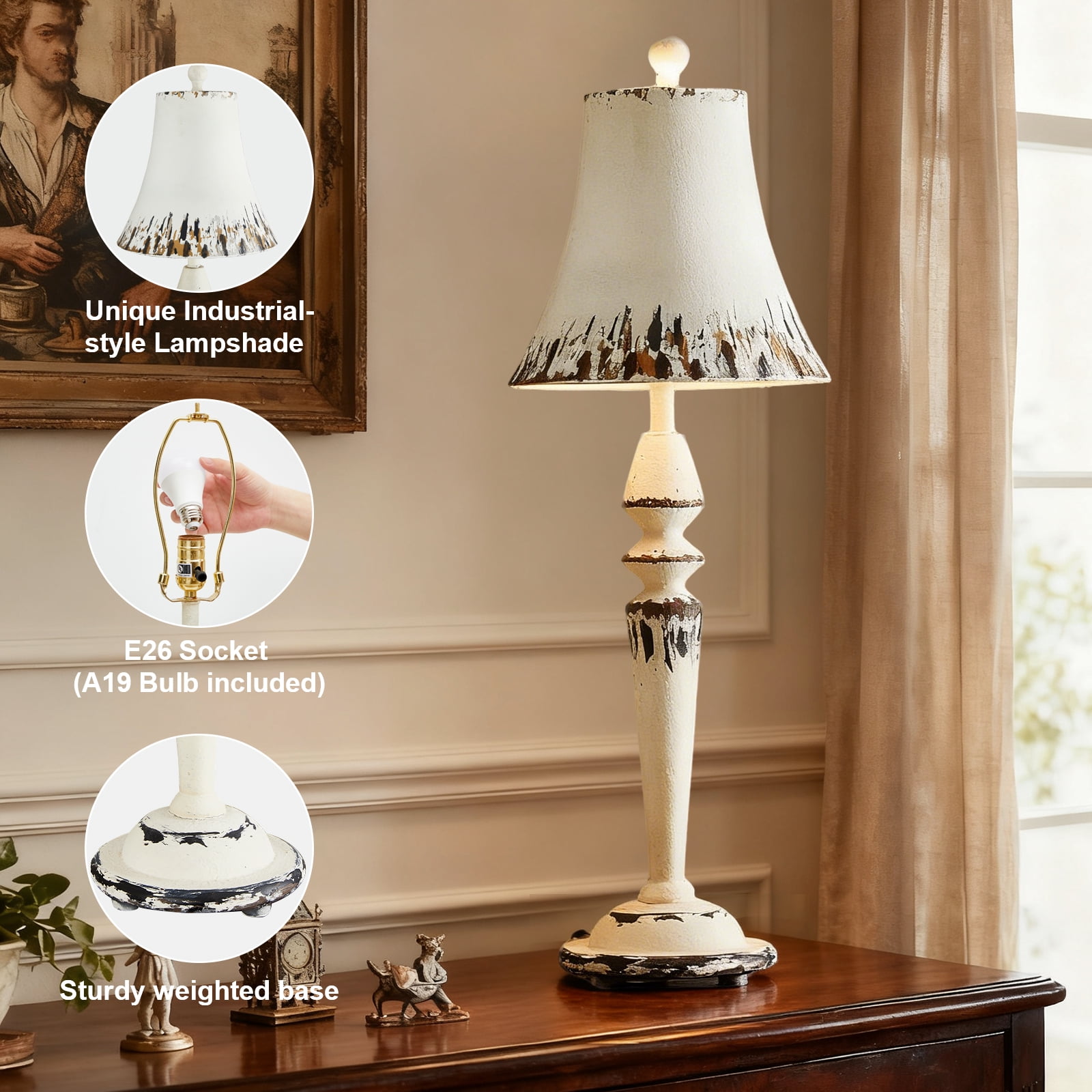 NATYSWAN Modern 32-Inch Table Lamp, Includes 9W LED Bulb, Rotary Switch for Bedroom, Office, Living Room