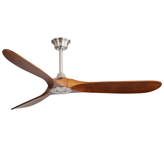 Sofucor 60" Modern Ceiling Fan with No Light, 3 Blades Reverse Airflow,Nickel with Brown Blades