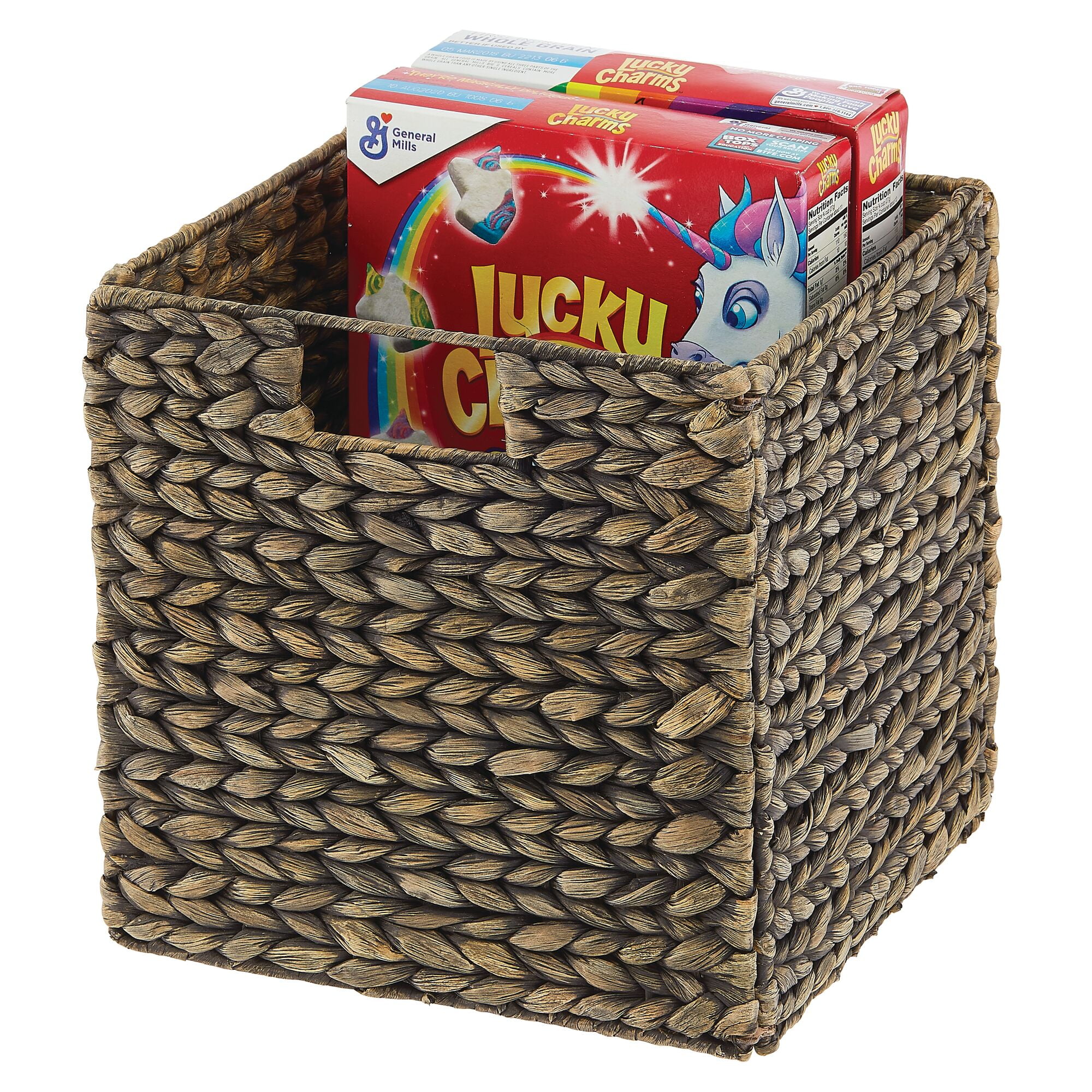 mDesign Woven Hyacinth Kitchen Storage Organizer Basket Bin, 8 Pack, Black Wash