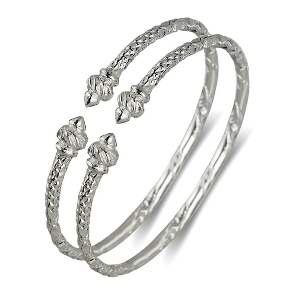 Better Jewelry Torch End Taj Mahal Ends .925 Sterling Silver West Indian Bangles, 1 pair