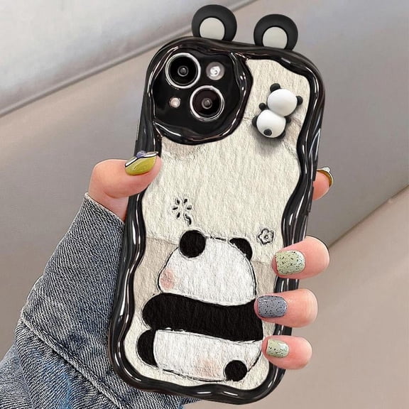 Funny Panda Toy Cartoon Ear Wave TPU Soft Phone Back Case For iPhone 15 16 Pro Max Plus Capa