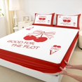 thumbnail image 3 of Manfei Cartoon Cute Cherry Bed Sheets, Initial A Letter King Sheets, Red Bowknot Ribbon Sheet Set, Ultra Soft Home Decor, 4pcs, 3 of 7