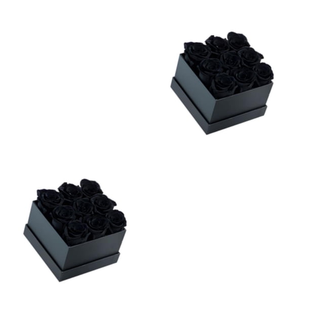 Rosa preservada Billuyoard eterna Rosas inmortales Regalo de cumpleaños Negro 9 cabezas 2piezas