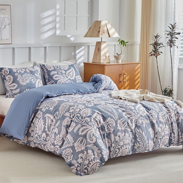 Reversible Duvet Cover Queen Tree Branch Pattern Queen Duvet Cover Set pc Soft Microfiber Breathable Botanical Bedding Sets with Zipper Ties