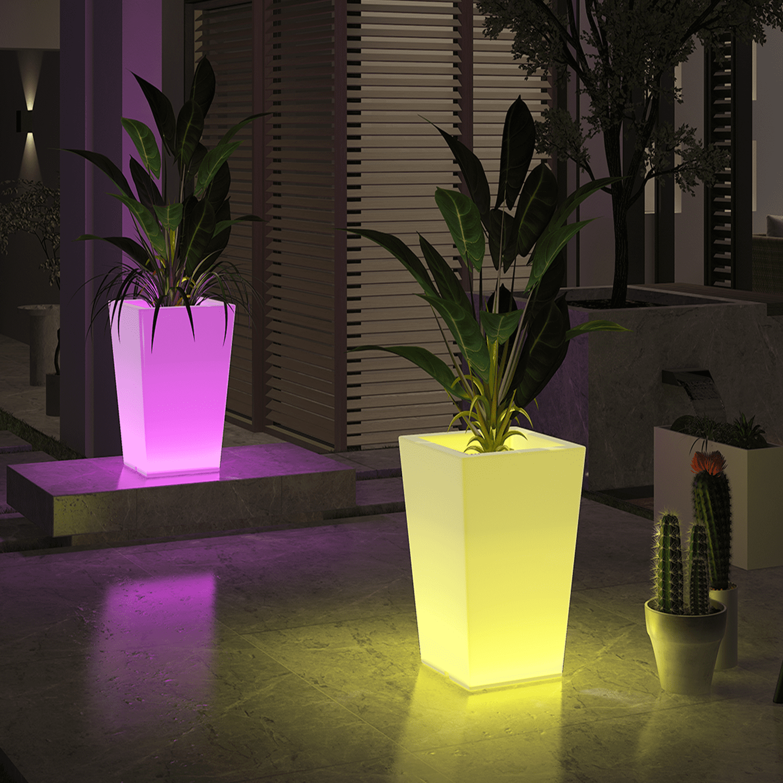 BALUS 28" LED Outdoor Tall Planter with Remote Control, Large RGB Ice Bucket ,Waterproof Rechargeable Lighted Flower Pot for Home Decor, Garden, Party, Wedding, Gifts