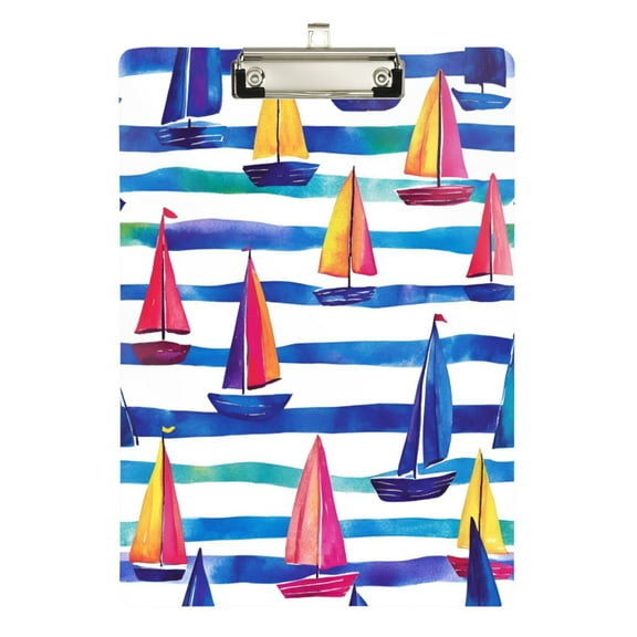 FORMRS Acrylic Clipboard with Low Profile Clip Standard A4 Letter Size, 12.5" x 9", Blue Hand Drawn Sailboats