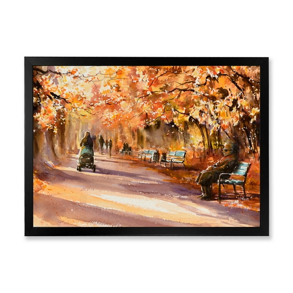 Designart 'Path In The Park In Sunny Autumn Day' Country Framed Art Print