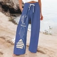 thumbnail image 3 of Palazzo Pants for Women 2026 Spring Summer Elastic High Waist Wide Leg Loose Flowy Cotton Linen Beach Pants with Pockets, 3 of 5