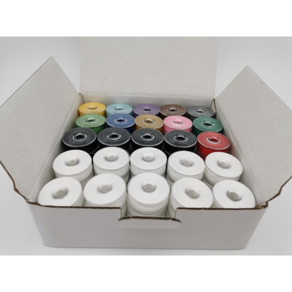 75pcs Multi-color Prewound Bobbins, Plastic Sided, Size M, Style M, Jumbo Bobbin, 100% Spun Polyester, 40S/2, MPM-40S2