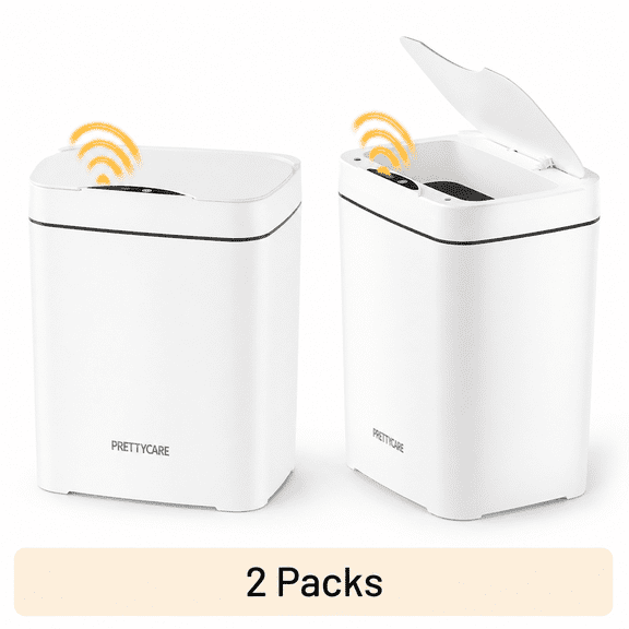2 PZS Bote De Basura Inteligente Sensor 14L De Baño PrettyCare GC01 Blanco