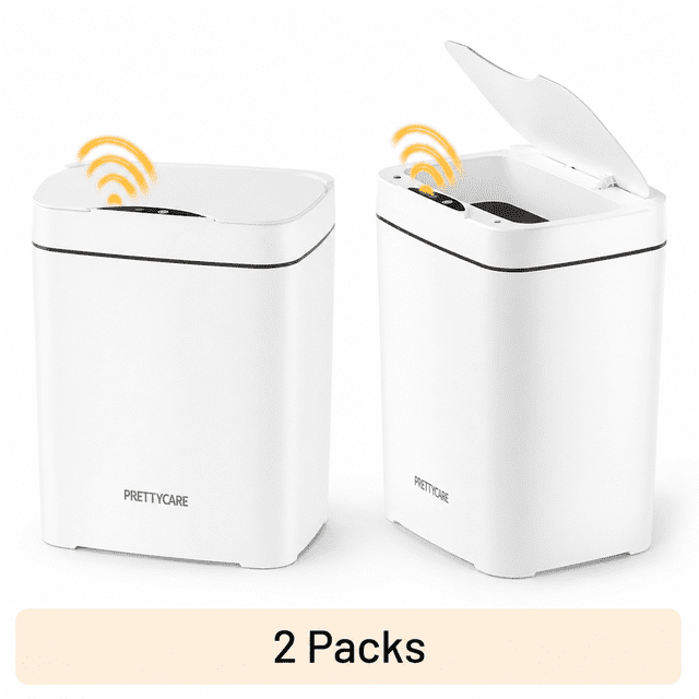 2 PZS Bote De Basura Inteligente Sensor 14L De Baño PrettyCare GC01 Blanco