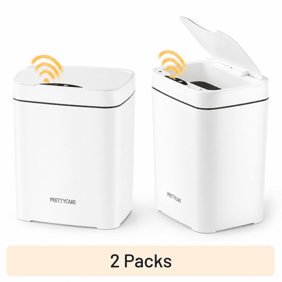 2 PZS Bote De Basura Inteligente Sensor 14L De Baño PrettyCare GC01 Blanco