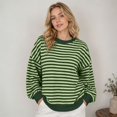 thumbnail image 4 of Womens Sweaters Stripe Open Back Contrast Color Loose Long Sleeve Tops Fall Winter Knit Blouse Daily Wear, 4 of 6