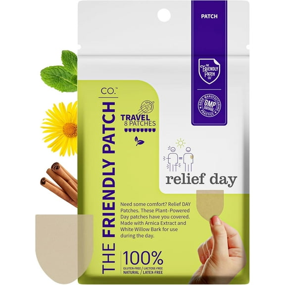 The Friendly Patch Relief Day Patches, Pain Patches 8 Count, Arnica, Menthol for Body Parts that Hurt
