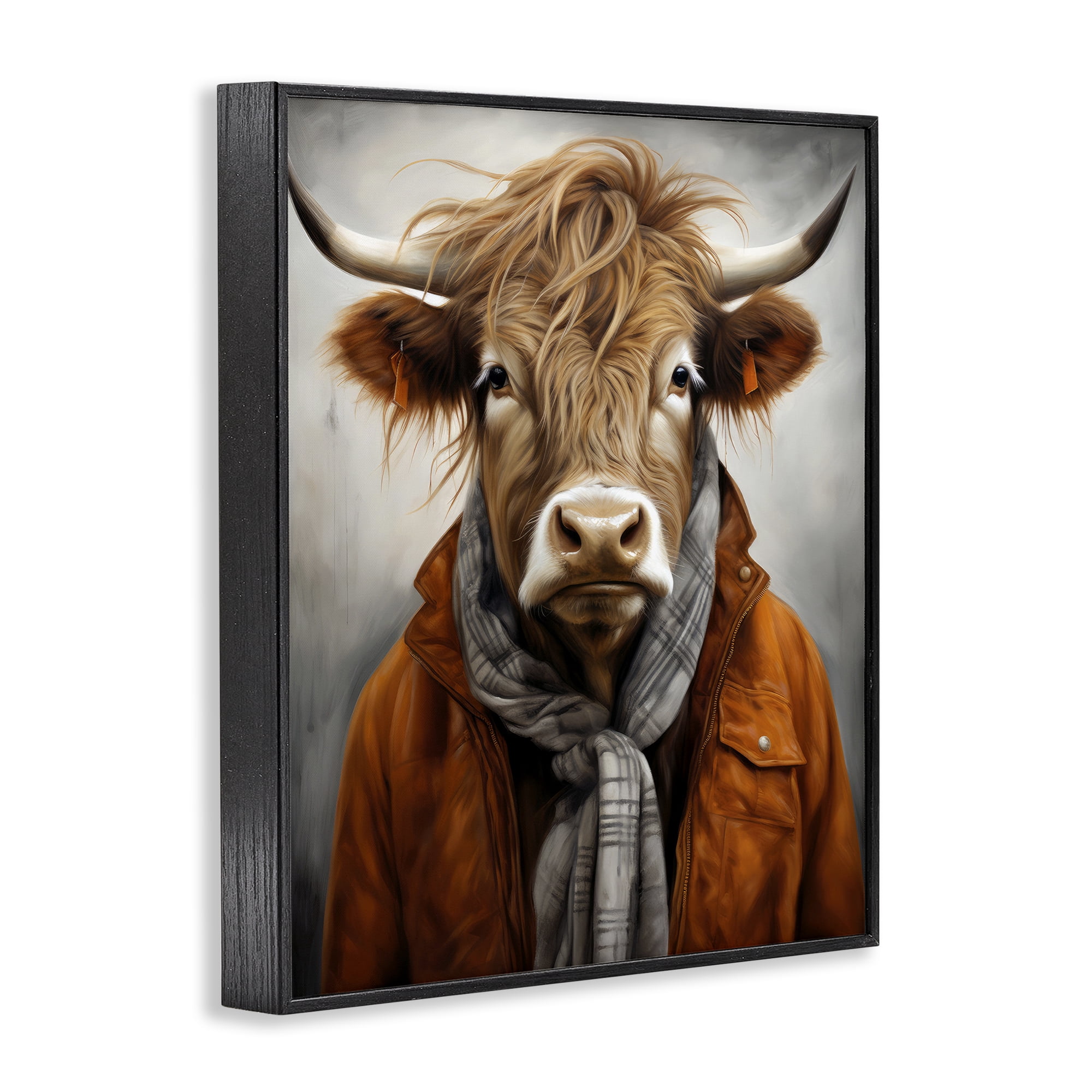Stupell Industries Buster Bull Horn Portrait Black Framed Giclee Art, design by Ray Powers
