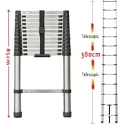 Dayplus 12.5FT/3.8M Stainless Steel Telescopic Ladder Foldable Telescoping Extension Ladder Loft Ladder 330lb Load