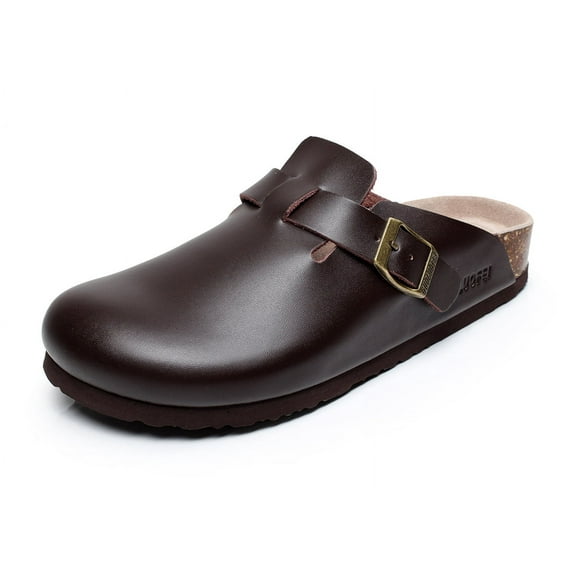 XGGC Unisex Women's Cork Footbed Clogs Leather Mules with Arch Support Comfort Potato Shoes Scuff Shoes Gift ideas