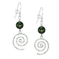 thumbnail image 2 of Beautiful Handmade Hammered Swirl Sterling Silver Beaded Earrings - Iridescent Green Crystal Pearl, 2 of 4