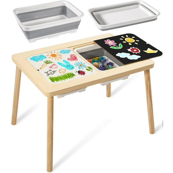 5 in 1 Children's Sensory Play Table, Multifunction Toddler Art & Drawing Table with 2 Storage Bins & Lids