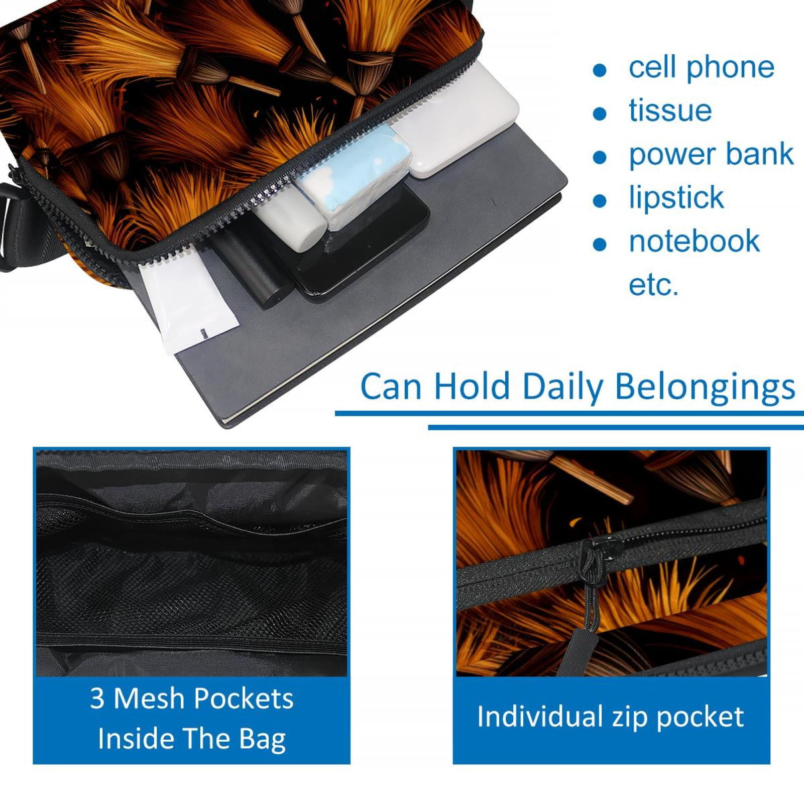 Halloween broomsticks Versatile Lightweight Sling Bag Fanny Pack Cross Body Bag with Adjustable Extension Strap for Unisex