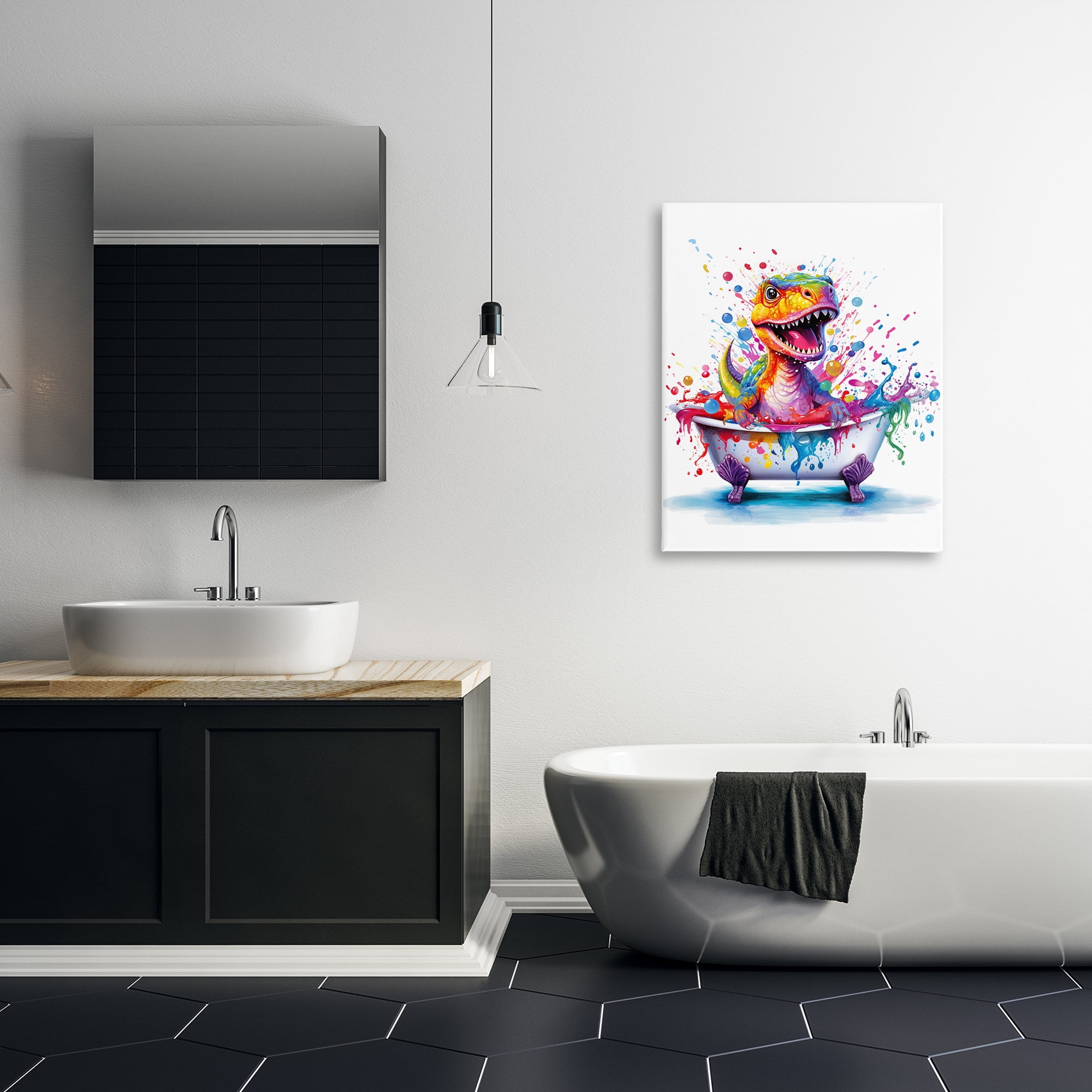 Stupell Industries Modern Splatter Dino Typography Painting Gallery Wrapped Canvas Art Print Wall Art, 30 x 40